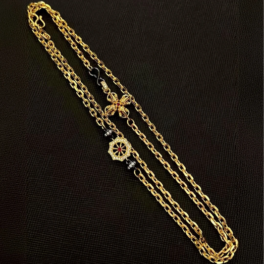 Handcrafted silver zircon Vajra Eight Treasures chain inspired by Tibetan Buddhist jewelry culture and refined jewelry art, symbolizing protection, strength, and spiritual power.