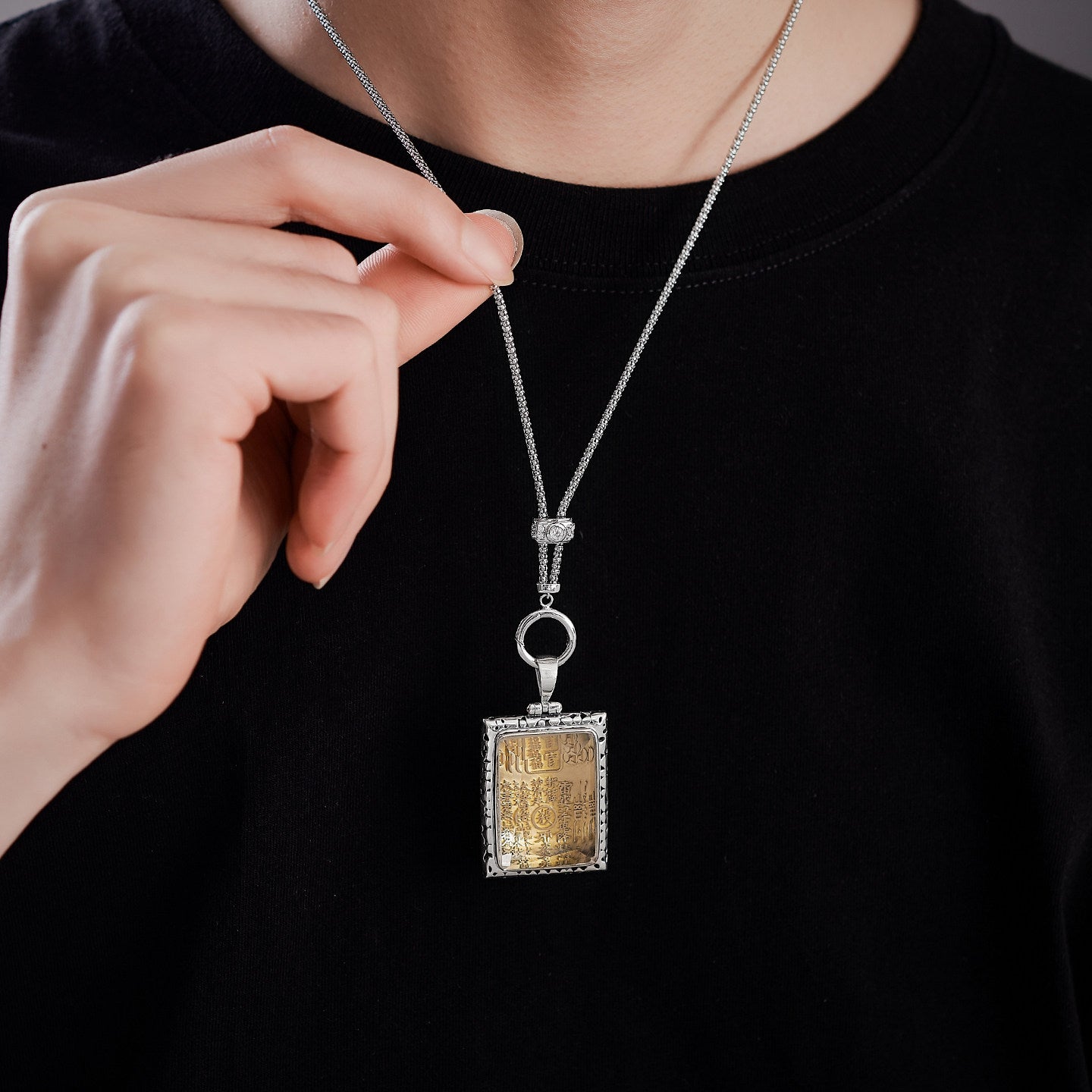 Tibetan Tianguan Cifu white crystal silver copper pendant, ethnic unisex necklace for protection, blessing, and fortune, Tibetan Buddhist Jewelry Culture Jewelry art