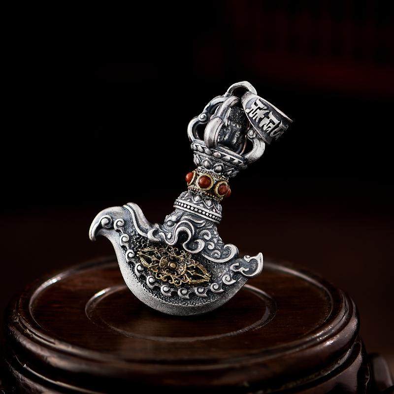 Tibetan handcrafted Vajra Axe silver copper pendant necklace, spiritual protection and demon-subduing amulet, Tibetan Buddhist Jewelry Culture Jewelry art