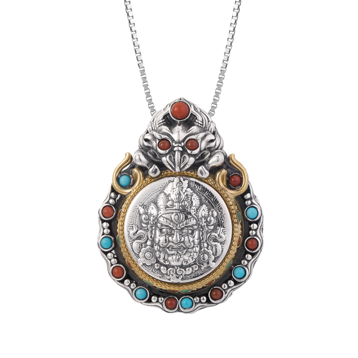 Tibetan Yellow Jambhala Silver Copper Garuda flying pendant necklace, unisex jewelry for blessings and spiritual guardianship, Tibetan Buddhist Jewelry Culture Jewelry art