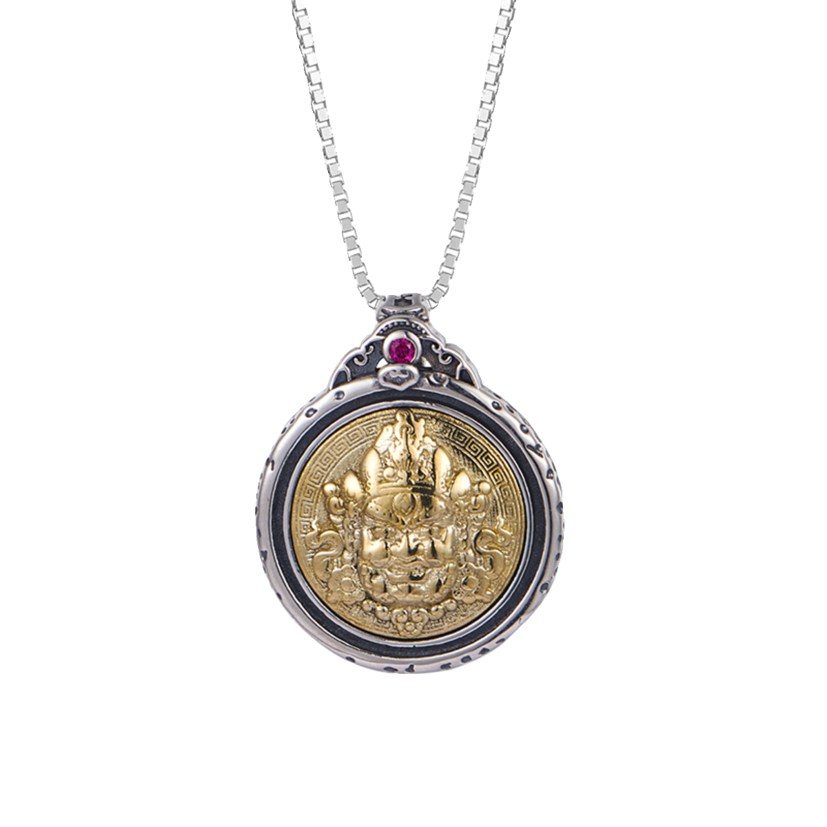 Tibetan Yellow Jambhala Silver Copper Buddha pendant necklace, unisex spiritual accessory for luck and prosperity, Tibetan Buddhist Jewelry Culture Jewelry art