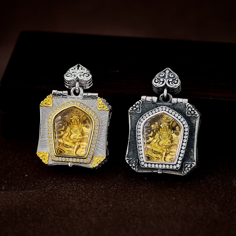 Tibetan Yellow Jambhala spinning white crystal pendant necklace for prosperity and protection, Tibetan Buddhist Jewelry Culture Jewelry art