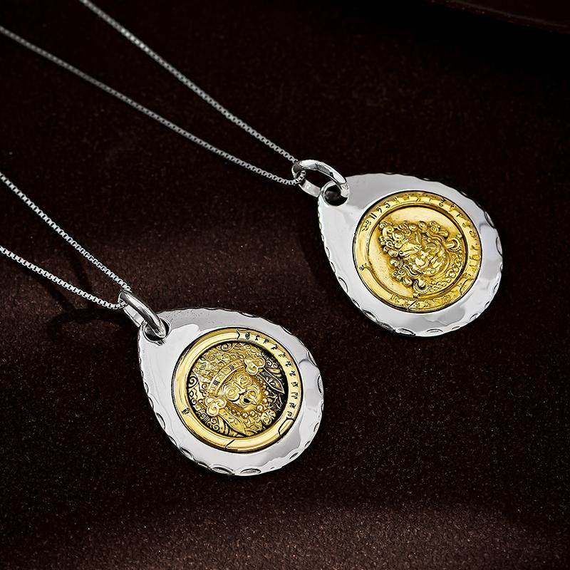 Tibetan Zakilam Mahakala Yellow Jambhala silver copper pendant, unisex necklace for protection, blessings, and prosperity, Tibetan Buddhist Jewelry Culture Jewelry art
