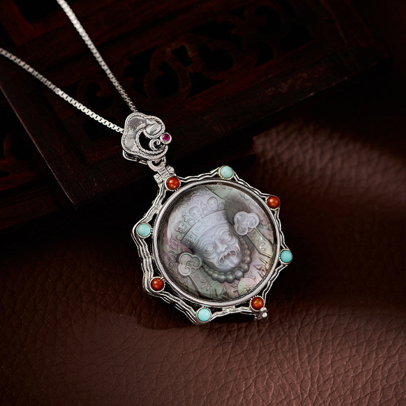 Tibetan Zakilam white crystal black Baige silver openable Gau Box pendant, unisex necklace for protection and blessings, Tibetan Buddhist Jewelry Culture Jewelry art