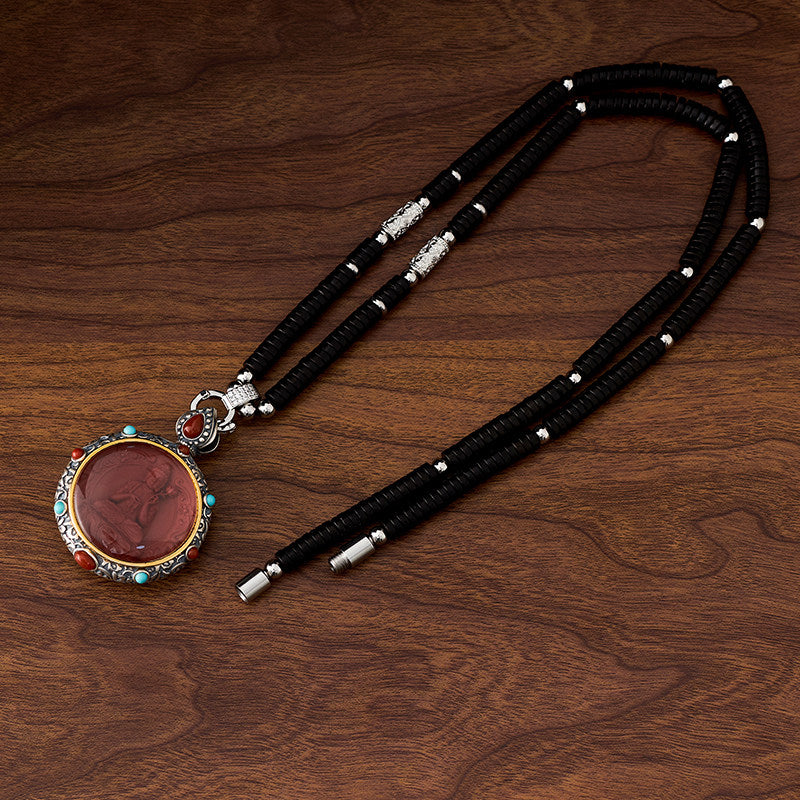 Pure handmade pendant with Manjushri and Samantabhadra, Tibetan Zodiac Buddha amulet, combining sacred symbolism and Jewelry Art craftsmanship.