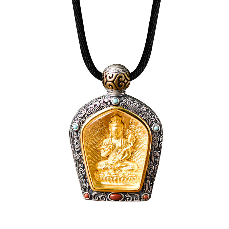 Pure handmade pendant with Manjushri, Akasagarbha, and Samantabhadra, Tibetan Zodiac Buddha amulet, combining sacred symbolism and Jewelry Art.