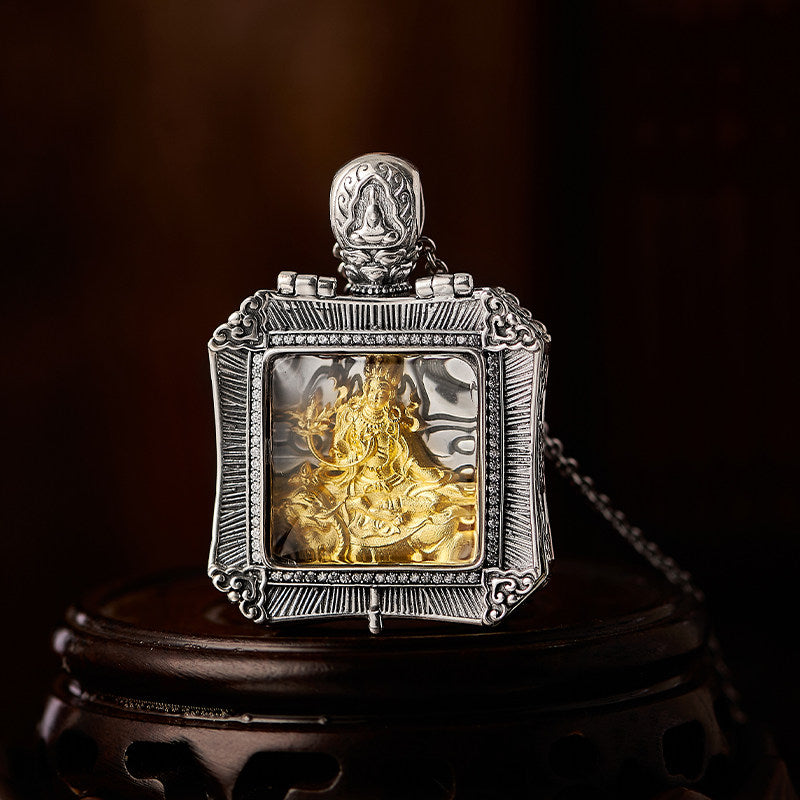 Pure handmade pendant with Manjushri and Akasagarbha, Tibetan Zodiac Buddha amulet, combining sacred symbolism and Jewelry Art craftsmanship.