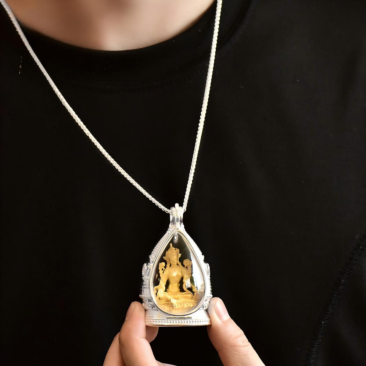 Tibetan Buddhist Jewelry Culture: Hand-carved brass Gau box amulet representing the pinnacle of Buddhist sacrificial items art and craftsmanship.