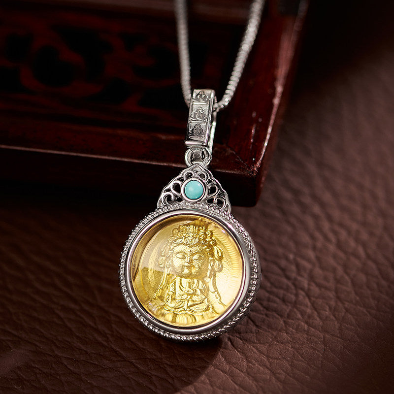 Handmade silver and copper Guanyin Bodhisattva pendant, vintage Tibetan protection charm, unisex necklace, Tibetan Buddhist Jewelry Culture Jewelry art