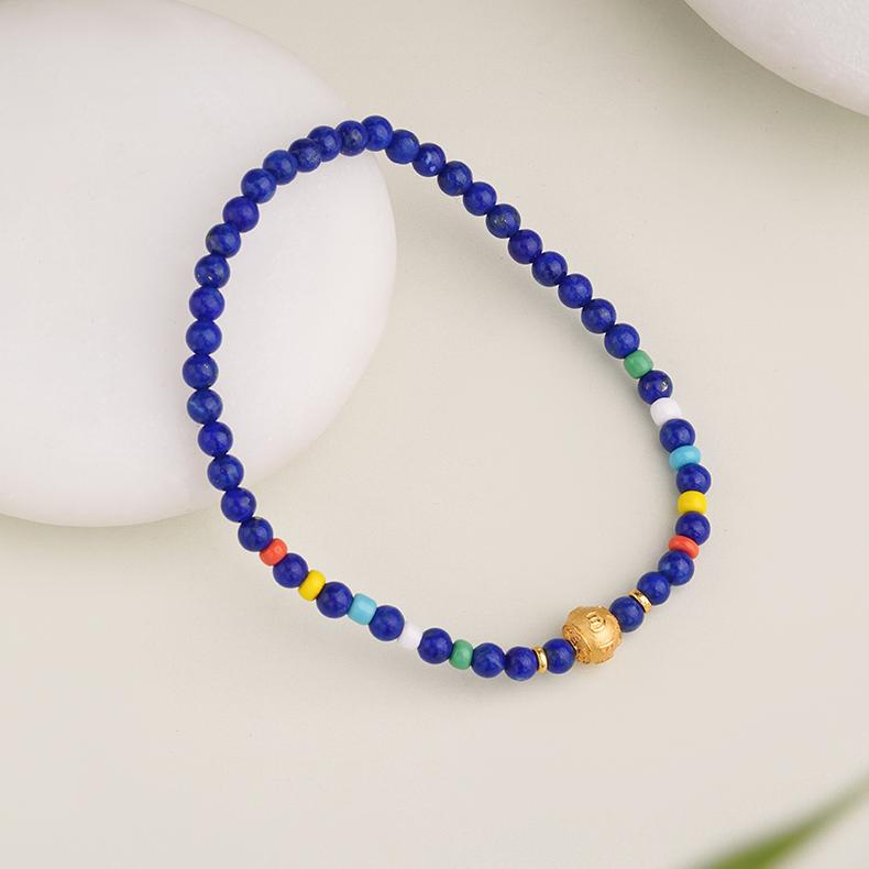 Tibetan Buddhist Jewelry Art: Hand-Painted Lapis Lazuli Bracelet "Li Ying" for spiritual connection and inner peace