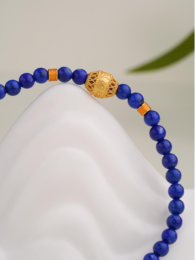 Tibetan Buddhist Jewelry Art: Lapis Lazuli Beads Protection Bracelet warding off negative energy and anxiety
