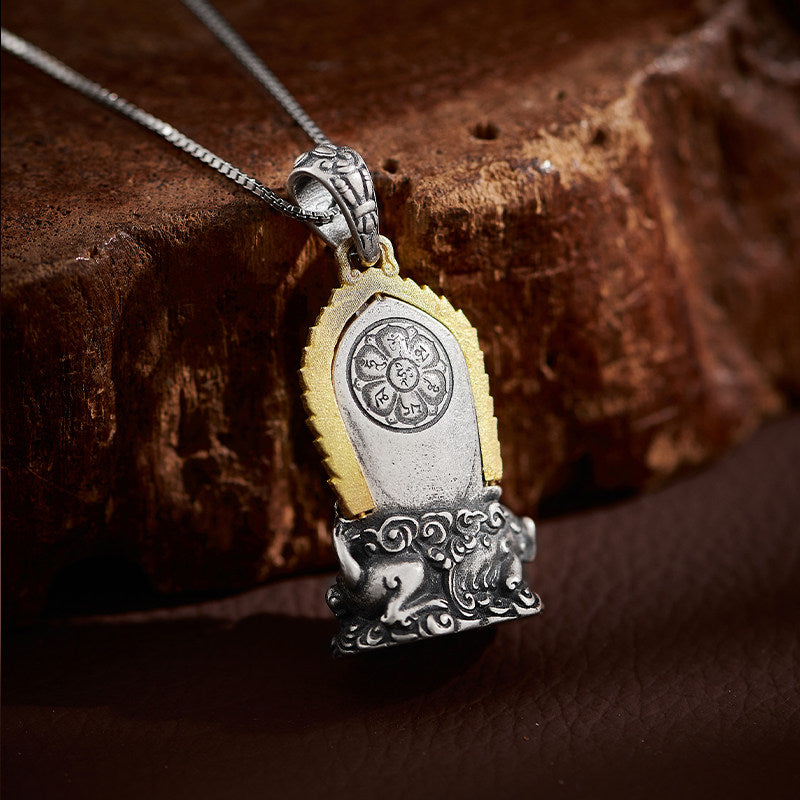 Ethnic Tibetan Manjushri silver and copper pendant, unisex necklace for guardianship and mindfulness, handcrafted Tibetan Buddhist Jewelry Culture Jewelry art
