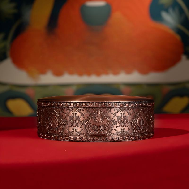 Hand-polished ritual mandala tray with natural gemstones, showcasing traditional Tibetan-Buddhist Jewelry Culture.
