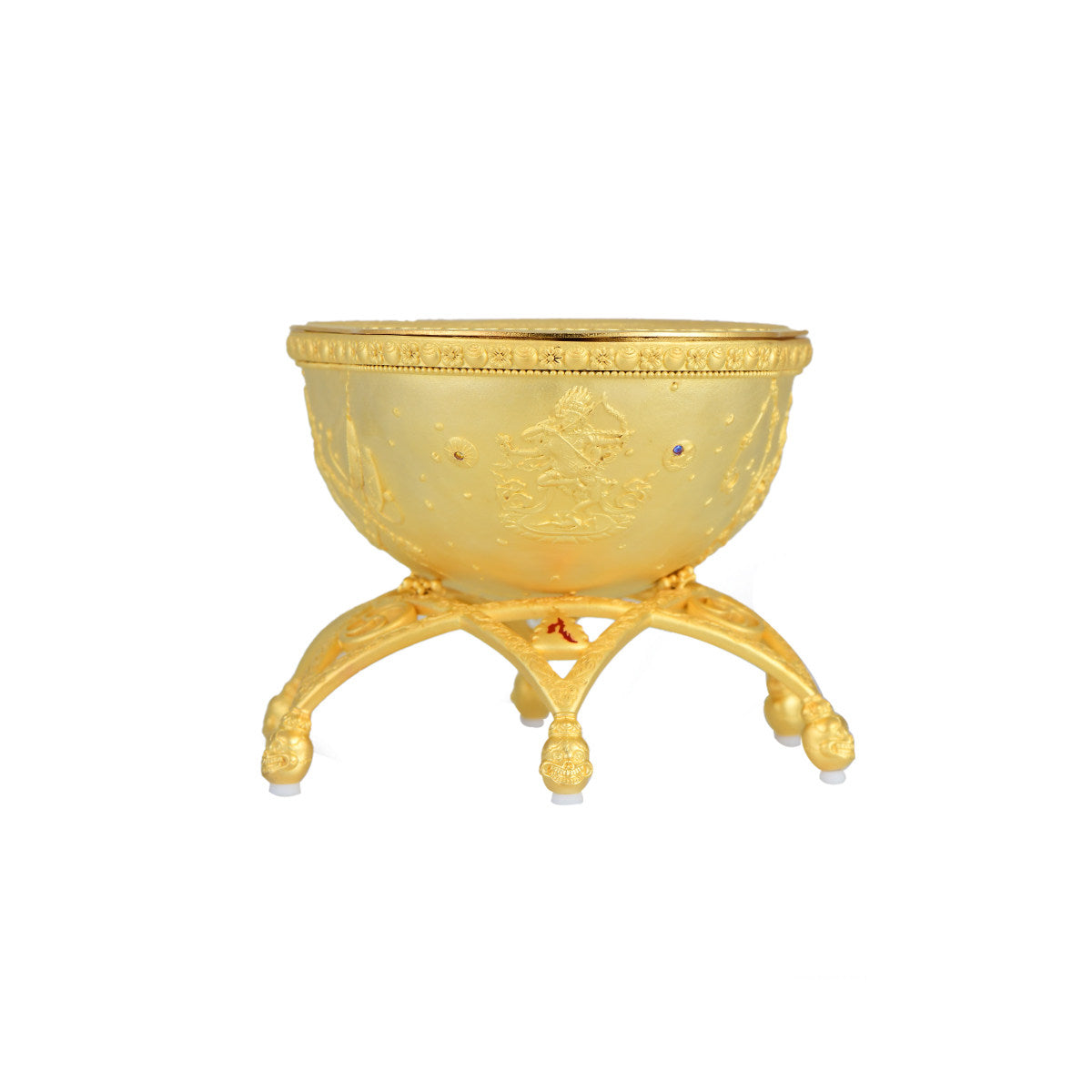 Tibetan Buddhist Jewelry Culture: Hand-carved brass wealth vessel representing the pinnacle of Buddhist sacrificial items art and craftsmanship.