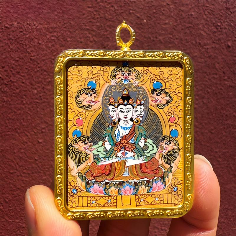 Acala (Fudo Myoo) Thangka pendant, hand-crafted Tibetan Buddhist Jewelry Culture, Jewelry art for protection, courage, and inner strength