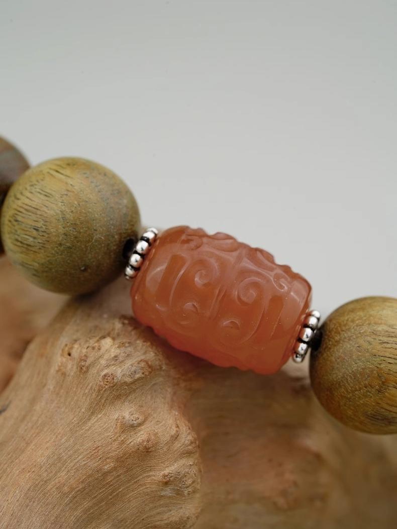 Tibetan Buddhist Jewelry Culture: Handmade Sandalwood Green Sandalwood Silver Bracelet combining sacred woods with silver accents