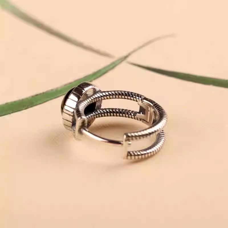 Hand-painted vintage silver black agate studs, a sophisticated Jewelry art accessory for daily wear.