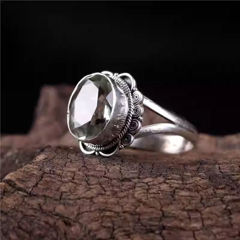 Silver citrine vintage ethnic ring, Tibetan Buddhist Jewelry Culture Jewelry art, handcrafted artistic adjustable finger ring for women