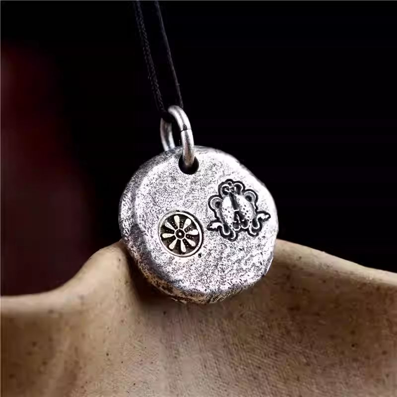 Handcrafted silver and copper Buddha stupa side pendant, designed for bracelets or DIY spiritual jewelry, representing mindfulness and auspicious energy.
