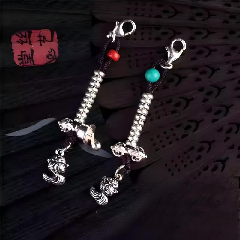 Pure silver miniature goldfish pendant, small Tibetan-style bead for DIY jewelry, symbolizing wealth, positivity, and cultural artistry.
