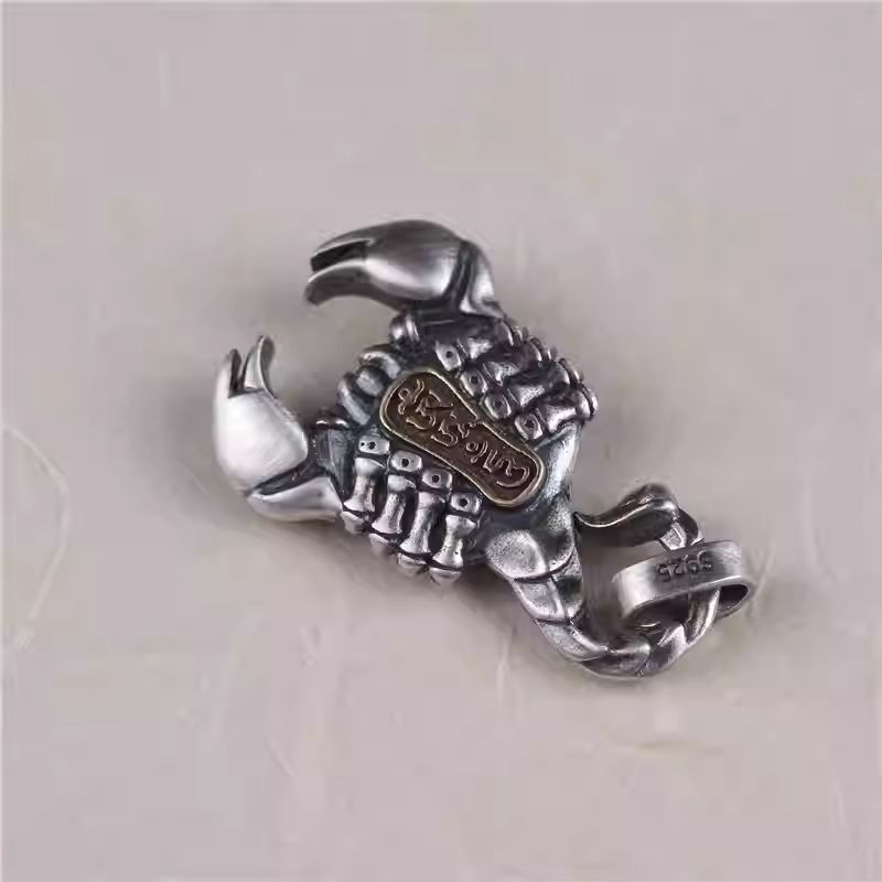 Handmade silver Lotus Lama scorpion pendant, Tibetan Buddhist Jewelry Culture and Jewelry art inspired, edgy and creative necklace for all genders.