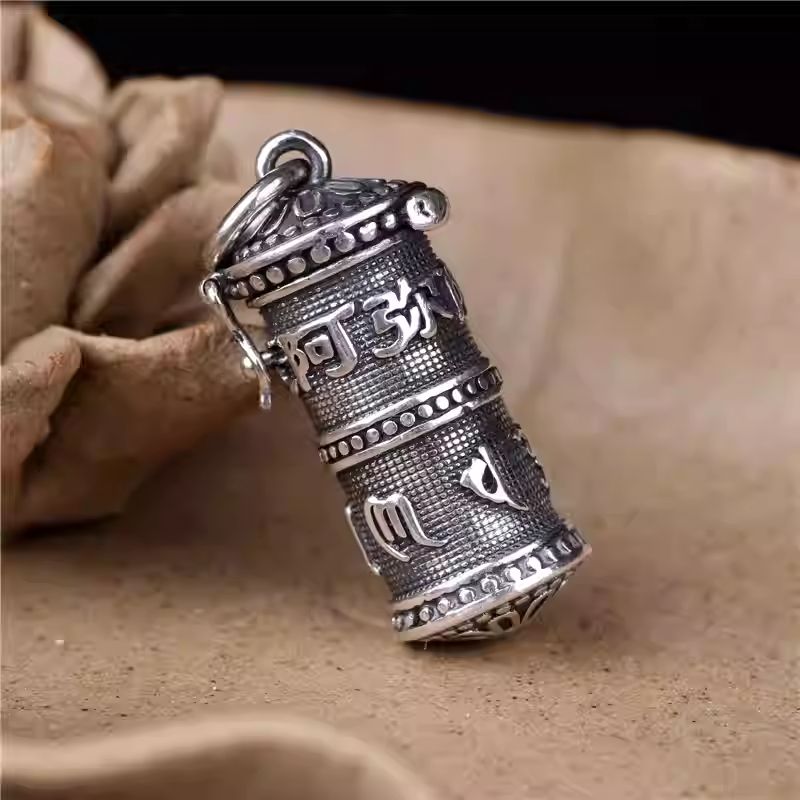 Handmade openable silver long Gau box pendant, Tibetan Buddhist Jewelry Culture Jewelry art, unique hollow necklace charm