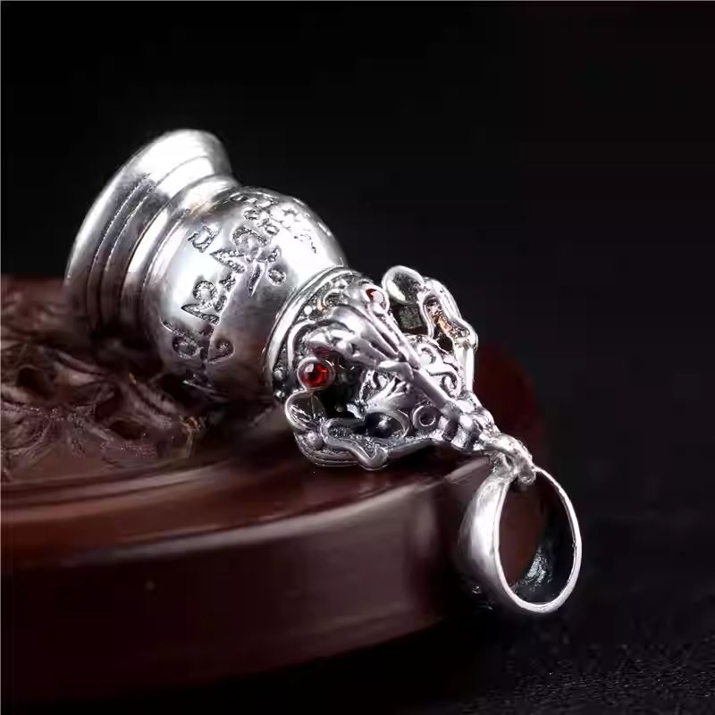 Handmade openable silver tower-shaped Gau box pendant, Tibetan Buddhist Jewelry Culture Jewelry art, vintage spiritual necklace