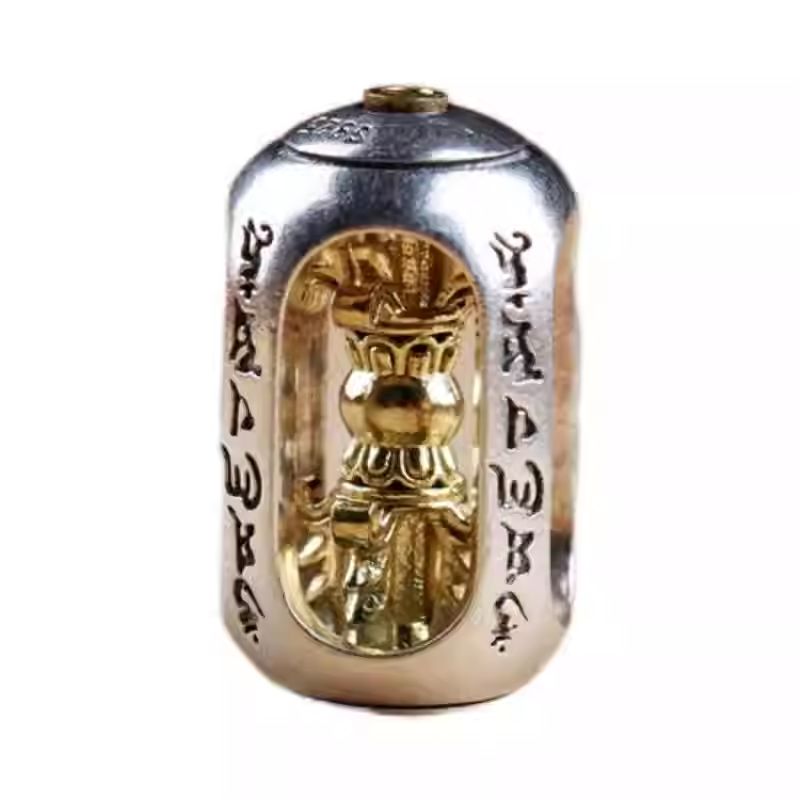  Hand-painted rotatable sterling silver Dorje with copper inlay, exquisite jewelry art for spiritual protection and mindfulness.