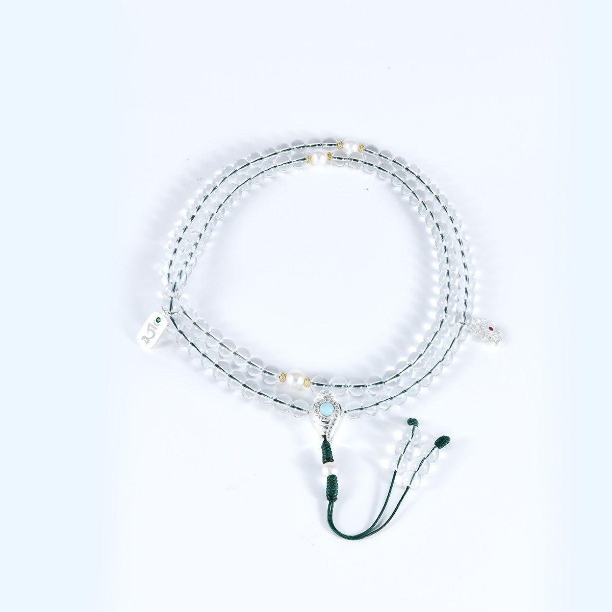 Tibetan Buddhist Jewelry Culture: Exquisite clear quartz prayer beads rosary bracelet, a masterpiece of Tibetan Buddhist sacrificial implements culture.