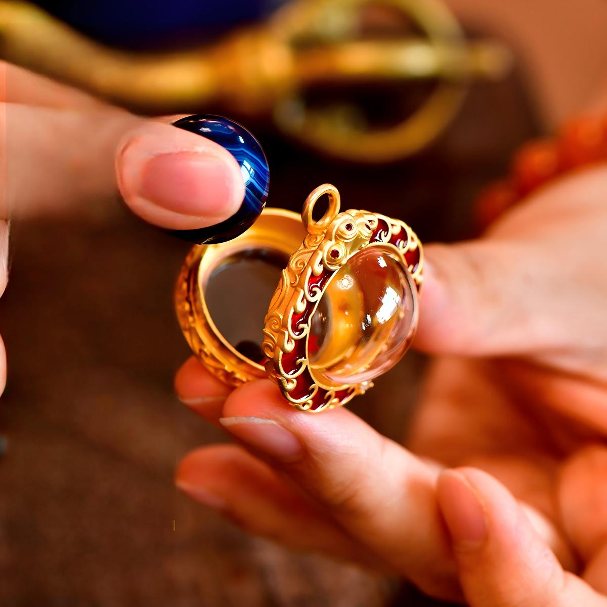 Tibetan Buddhist Jewelry Culture: Hand-carved brass jewel gau box representing wish fulfillment, peak of Buddhist jewelry art.