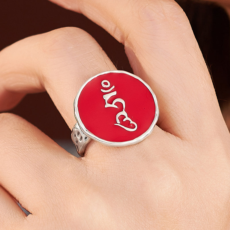 Ethnic Zoming Dakini adjustable silver resin ring for men and women, spiritual peace talisman, Tibetan Buddhist Jewelry Culture Jewelry art