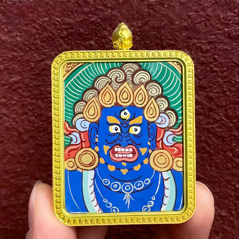 Pure handmade Tibetan Black Jambhala Gau box necklace, featuring miniature Thangka, combining traditional craftsmanship with sacred Tibetan jewelry art.
