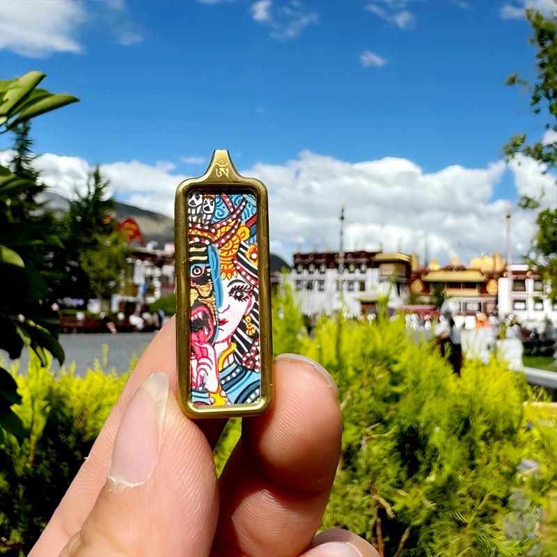 Hand-painted Green Tara Thangka from Tibetan Buddhist Jewelry Culture, handmade Jewelry art wall art for compassion, protection, and spiritual blessings