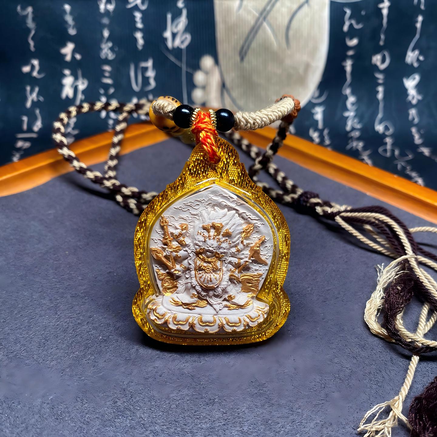 Pure handmade Tibetan Hayagriva Ash Gau box pendant, featuring miniature Thangka, combining traditional craftsmanship with sacred Tibetan jewelry art.