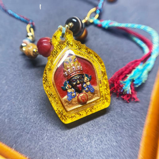Handpainted Zaki Lamu mineral pigment pendant from Tibetan Buddhist Jewelry Culture, handmade thangka necklace Jewelry art for protection and feminine blessing