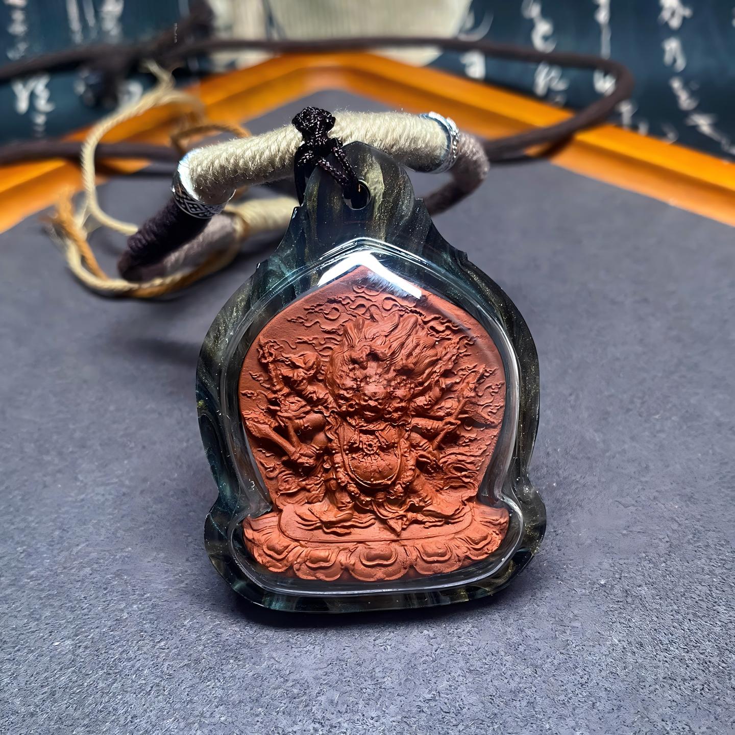 Hayagriva thangka amulet necklace inspired by Tibetan Buddhist Jewelry Culture, handcrafted Jewelry art pendant symbolizing courage, blessing and guardian energy