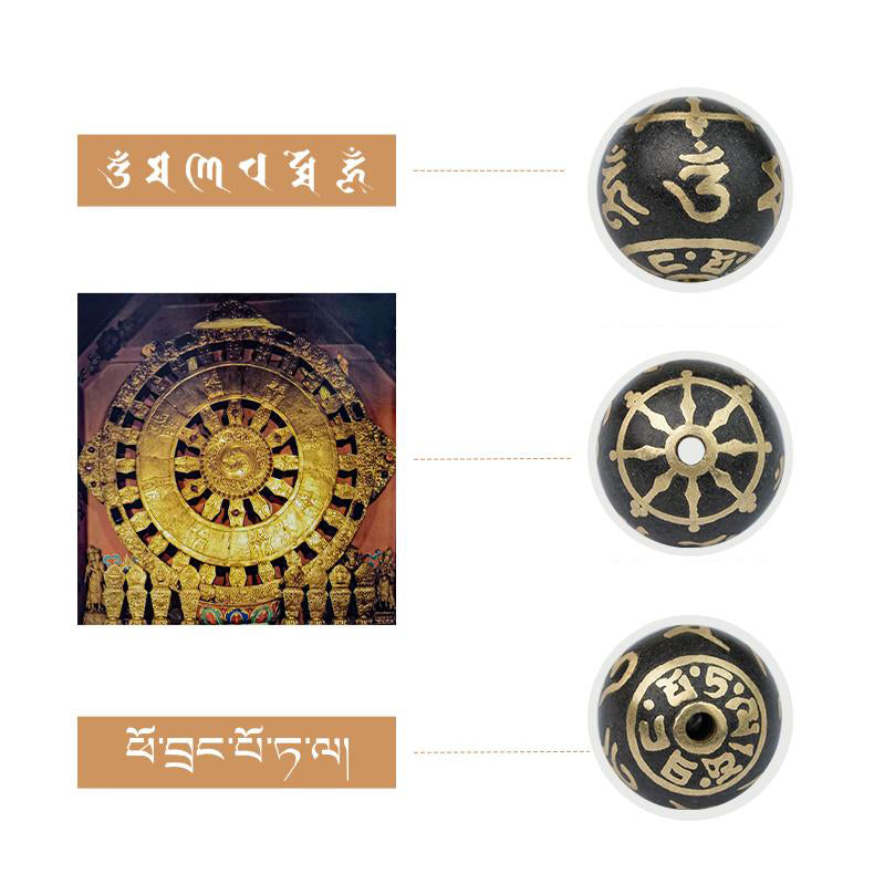 Tibetan Buddhist Jewelry Culture: Hand-Painted 108 Gold Sheen Obsidian Prayer Beads for mantra meditation