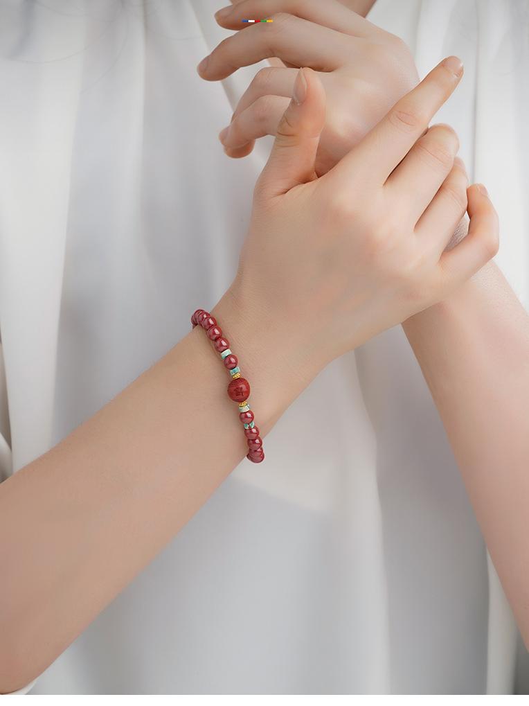 Tibetan Buddhist Jewelry Art: "Lian Huan Xi" Lotus Joy Cinnabar Bracelet, representing pure delight and enlightenment