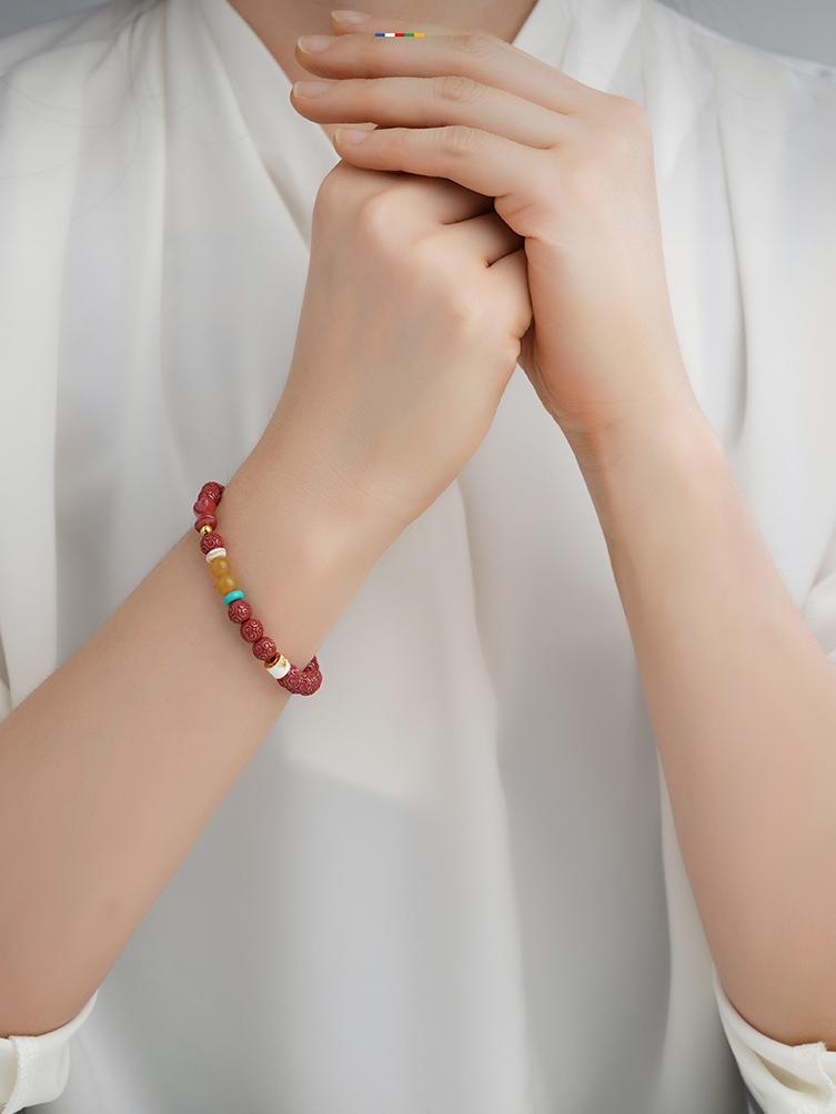 Tibetan Buddhist Jewelry Art: Fortune Lotus Cinnabar Bracelet Set, complete collection for spiritual practice and gifting