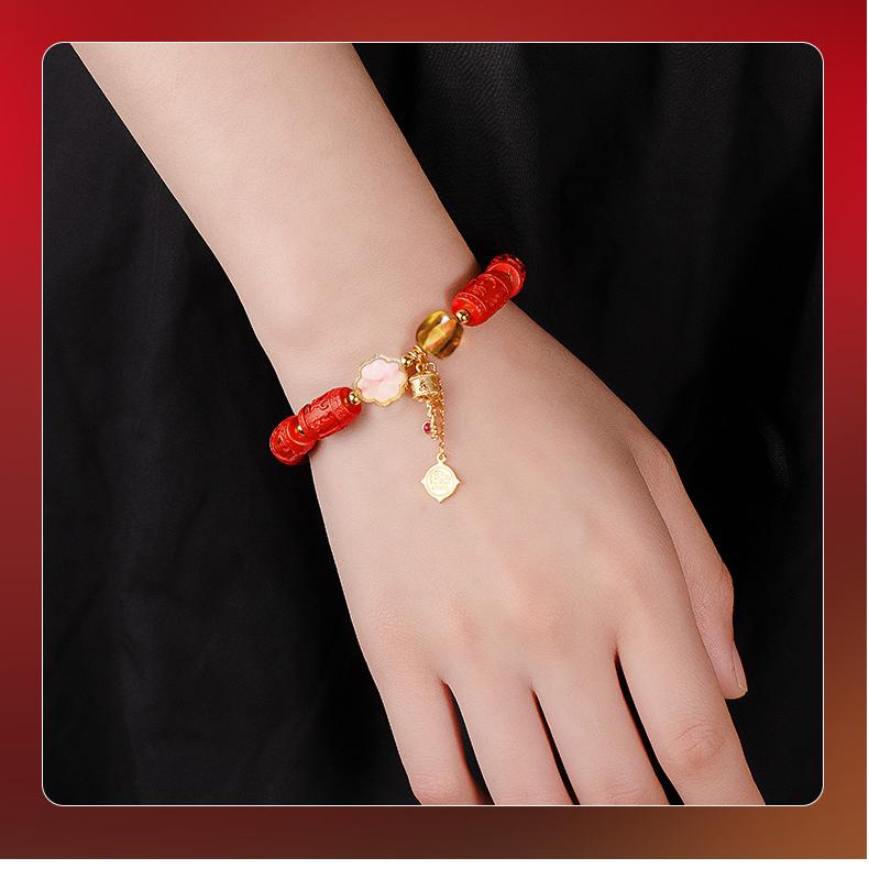 Tibetan Buddhist Jewelry Art: Amber Cinnabar Lotus Enlightenment Bracelet for spiritual awakening and wisdom