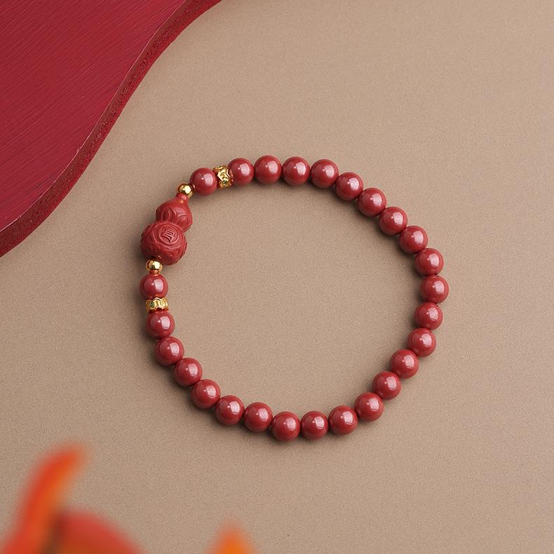 Tibetan Buddhist Jewelry Culture: Hand-Painted Vermilion Blossom Protection Bracelet, offering spiritual safeguarding and grace