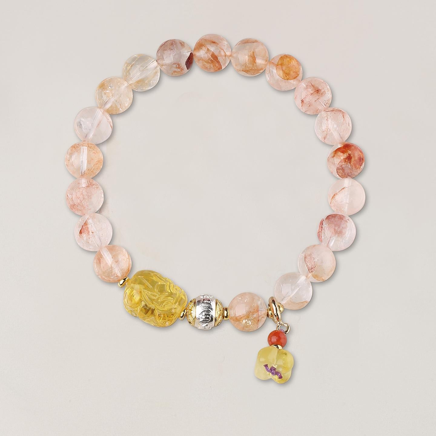 Tibetan Buddhist Jewelry Art: Crystal Golden Amber Pi Xiu Protection Bracelet guarding wealth while attracting opportunities