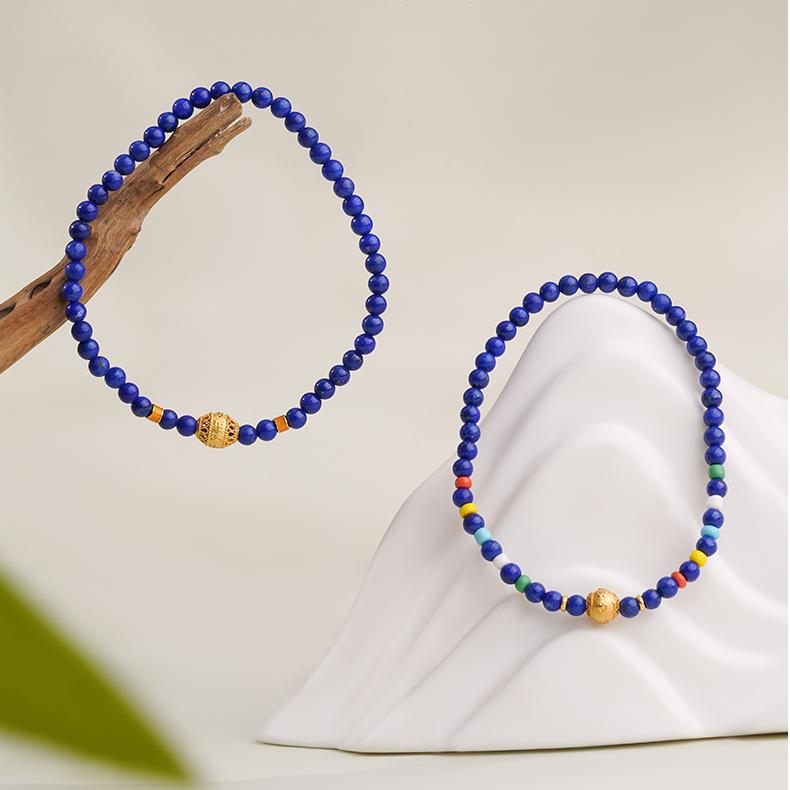 Tibetan Buddhist Jewelry Art: "Li Ying" Lapis Lazuli Spiritual Bracelet enhancing intuition and psychic abilities