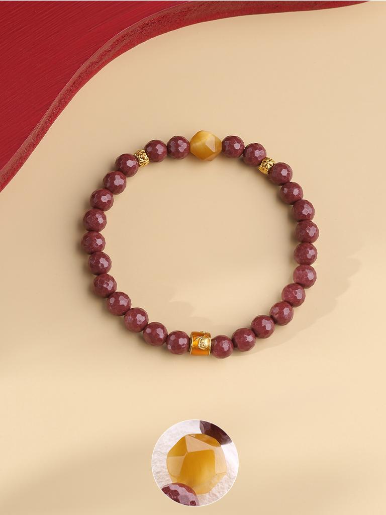 Authentic Tibetan Buddhist Jewelry Culture: 'Great Blessings' (Hong Fu) Hand-Painted Cinnabar Bracelet, attracting prosperity and good fortune.