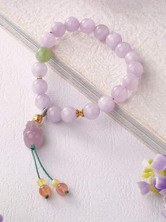 Tibetan Buddhist Jewelry Art: Hand-Painted Kunzite Agate Crystal Bracelet "Purple Cloud Dream" for spiritual connection and emotional healing
