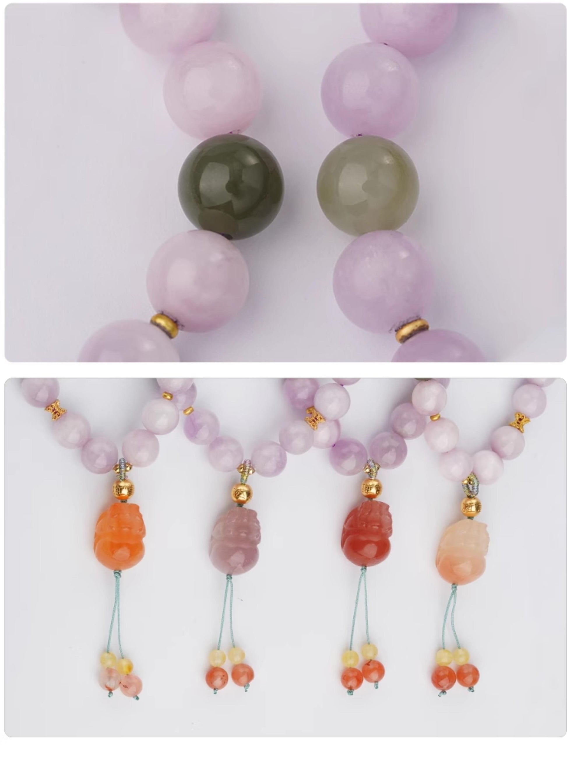 Tibetan Buddhist Jewelry Art: Kunzite Agate Crystal Healing Bracelet combining emotional healing with spiritual protection