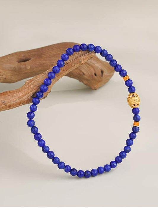 Tibetan Buddhist Jewelry Culture: Handmade Lapis Lazuli Beads Bracelet "Qing Mang" promoting wisdom and clarity
