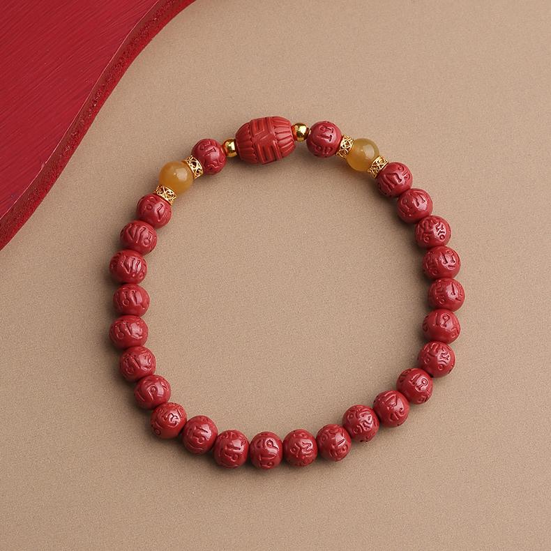 Tibetan Buddhist Jewelry Art: "Ruyi Huan" Auspicious Joy Cinnabar Bracelet for wish fulfillment and happiness