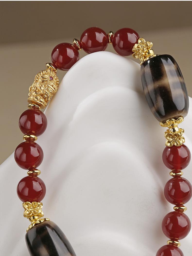 Tibetan Buddhist Jewelry Culture: Hand-Painted Red Agate Dzi Blessing Bracelet for attracting abundance and good fortune