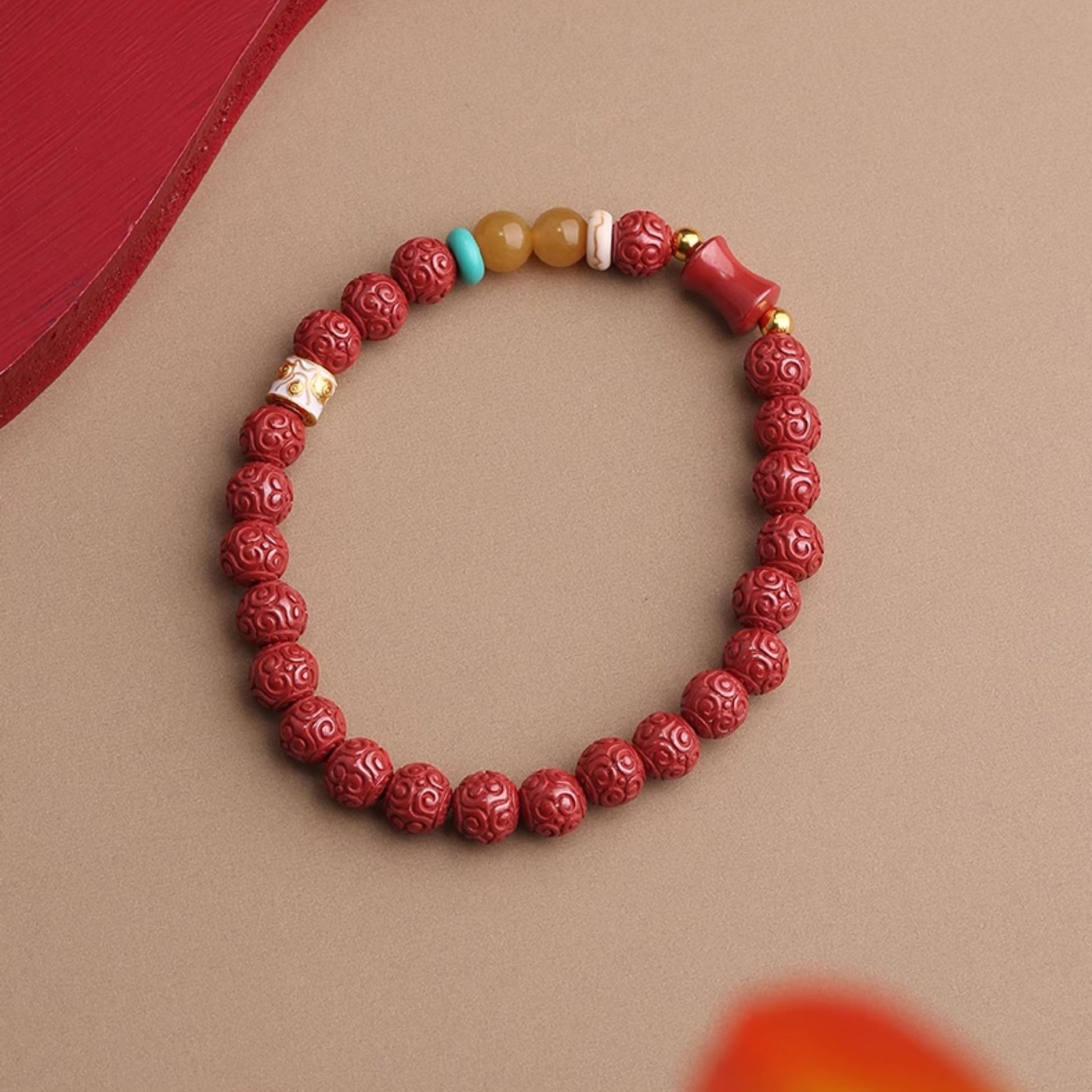 Tibetan Buddhist Jewelry Art: Sacred Cinnabar Bracelet Collection, authentic hand-painted Buddhist spiritual jewelry